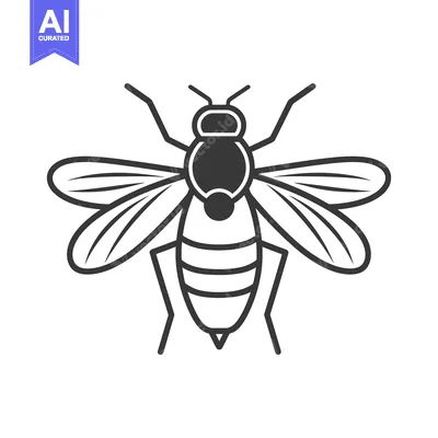 Premium design asset: A simple black and white illustration of a flying insect