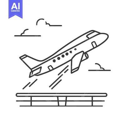 Aset premium populer: Airplane Taking Off: Minimalist Line Art Illustration with Clouds and