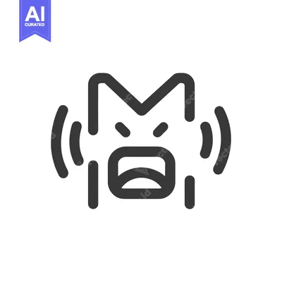 Aset desain premium: Angry Face Icon with Sound Waves, Minimalist Design, Dark Gray on Whit