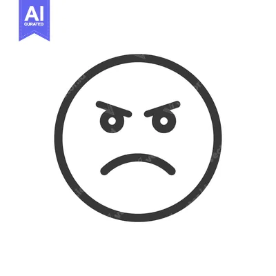 Aset premium populer: Angry Emoji Icon: Minimalist Design with Frowning Expression and Sharp