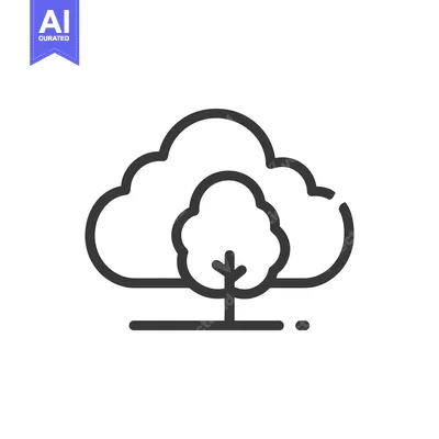 Aset desain premium: Minimalist Tree in Cloud Icon, Nature and Technology Fusion