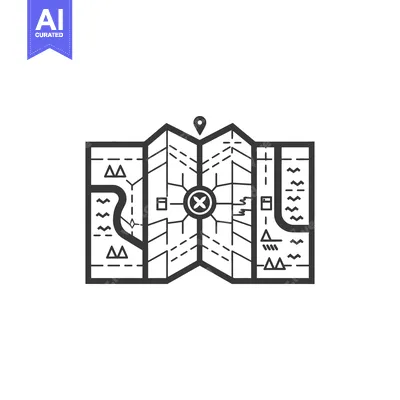 Aset premium populer: Folded Map with a Location Pin and Mountains and Water Symbols