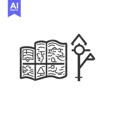 Folded Map with Compass and Arrow Navigation Symbol