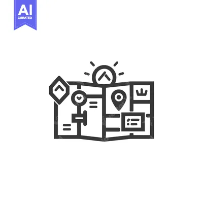 Premium design asset: Folded Map with Pin and Various Icons