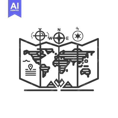 Folded World Map with Compass and Pinpoint Location