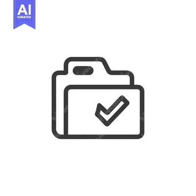 Aset desain premium: Completed File: Folder Icon with Check Mark, Dark Gray Outline