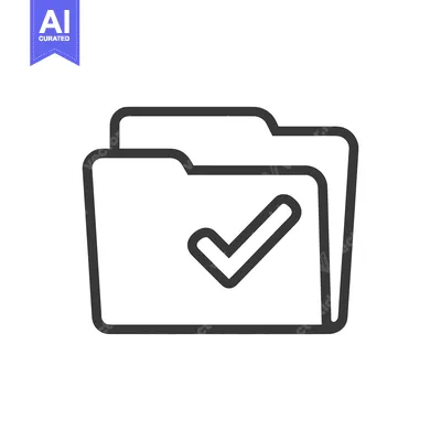 Aset desain premium: Completed Folder Icon: Dark Outline with Check Mark Symbol
