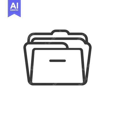 Premium design asset: Minimalist Open Folder Icon with Documents, Dark Gray Outline on White