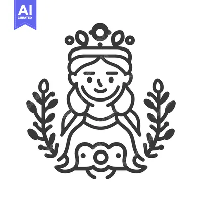 Premium design asset: A smiling cartoon princess wearing a crown surrounded by leaves
