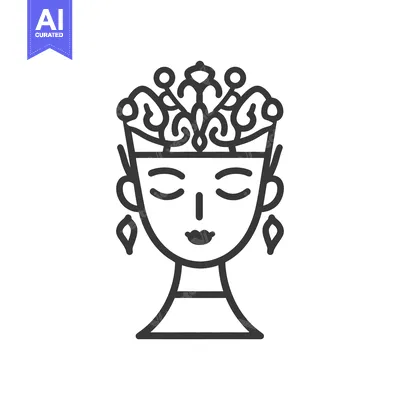 Premium design asset: Stylized illustration of a face with a crown and closed eyes