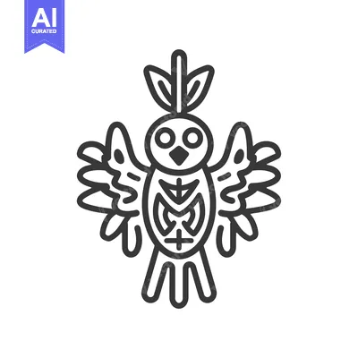 Premium design asset: A symmetrical line art illustration depicting a stylized bird figure