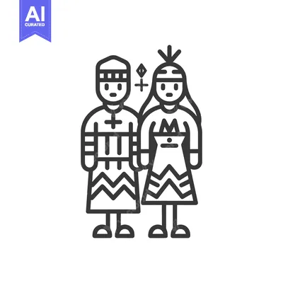 Aset premium populer: Two people in stylized traditional clothing and headwear are standing