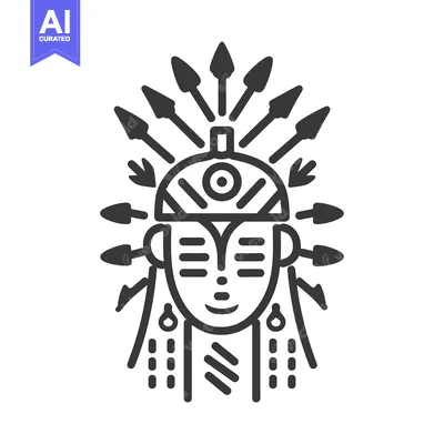 Aset desain premium: A stylized portrait depicting a person wearing a headpiece of arrows