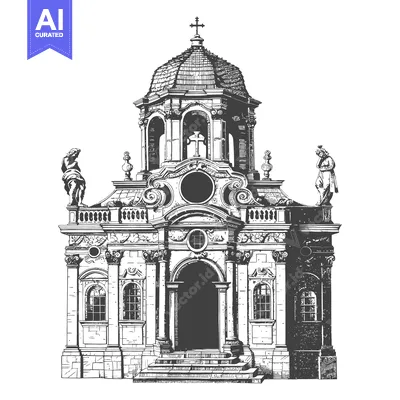 Popular premium asset: Baroque Style Church Architectural Drawing Illustration