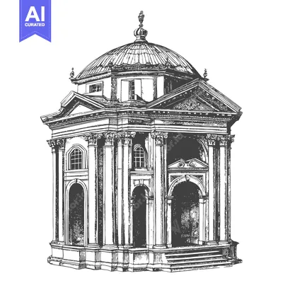 Aset desain premium: Classical Style Rotunda Architectural Drawing