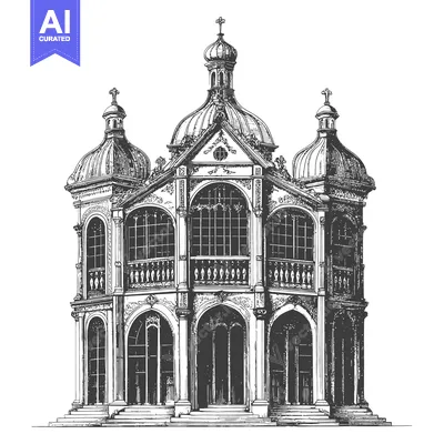 Aset premium populer: Elegant Architectural Drawing Of A Grand Church Building
