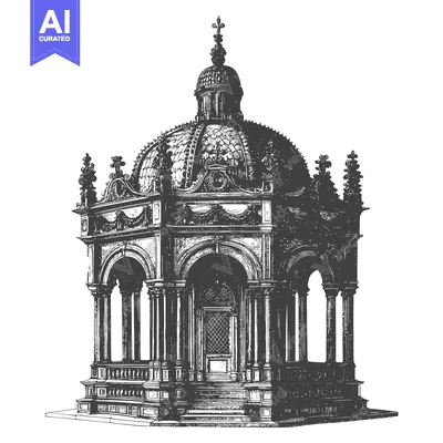 Aset desain premium: Elegant Architectural Drawing Of A Classical Style Pavilion