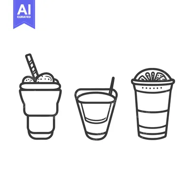 Aset premium populer: Three different refreshing drinks displayed in outlined minimalistic d