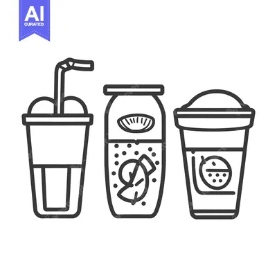Aset premium populer: Three different beverages are displayed with varying cup styles