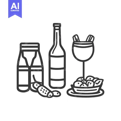 Popular premium asset: A collection of beverages and food for a meal layout