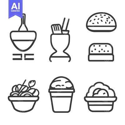 Popular premium asset: Simple black and white food icons representing different dining elemen