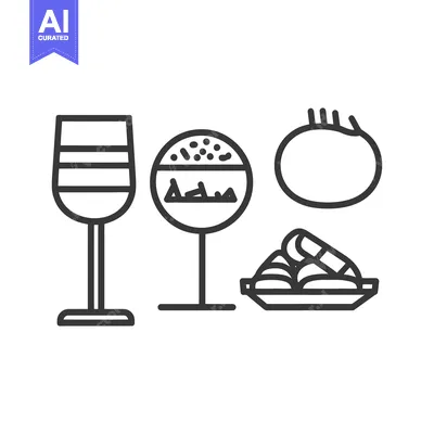 Aset premium populer: Various depictions of food and beverage items illustrated in outlines