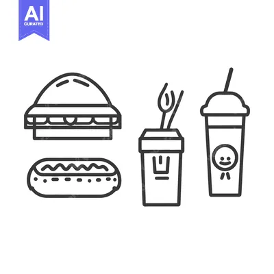 Aset premium populer: A simple black and white illustration of fast food items