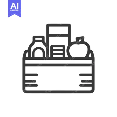 Minimalist Food Box Icon: Apple, Bottle, and Canned Goods Illustration