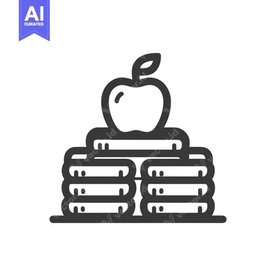 Aset premium populer: Stylized Apple on Stack of Pancakes Icon, Black and White Graphic