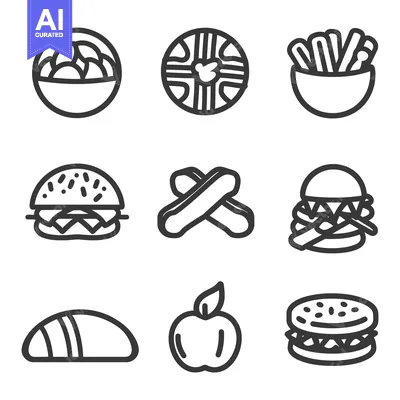 Popular premium asset: Simple outlined illustrations representing a selection of various food