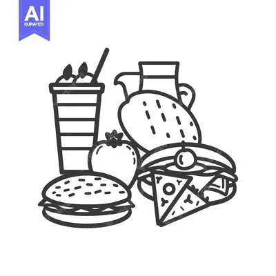 Popular premium asset: An assortment of various food items displayed in black outlines