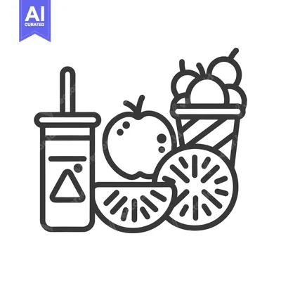 Premium design asset: An illustrated collection of beverages and various fruit items