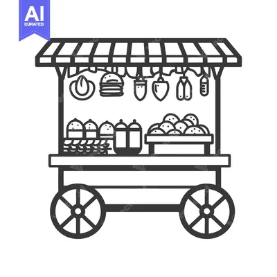 Aset premium populer: A mobile food vendor cart sells various snacks and treats