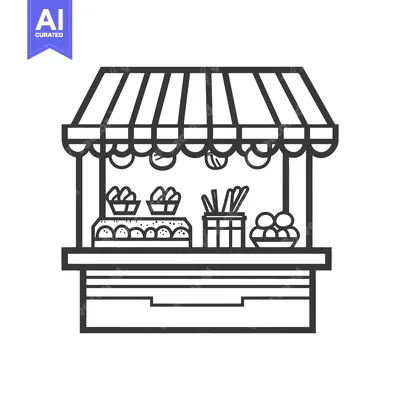 Aset premium populer: A simple illustration of a street food stall with various food items