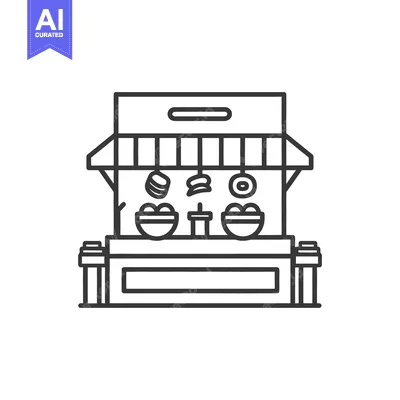 Aset desain premium: A black and white illustration of a food stall