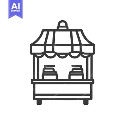 Aset premium populer: Simple black and white illustration of a market stall or cart
