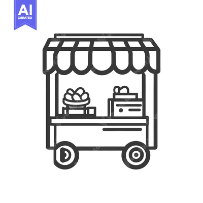 Aset premium populer: A simple outlined illustration of a food vendor cart