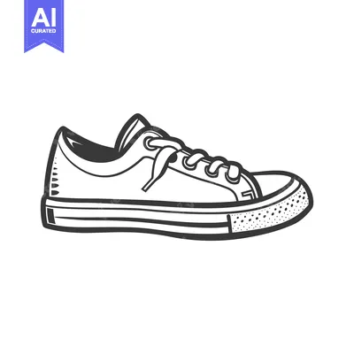 Aset premium populer: A black and white illustrated drawing of a sneaker shoe