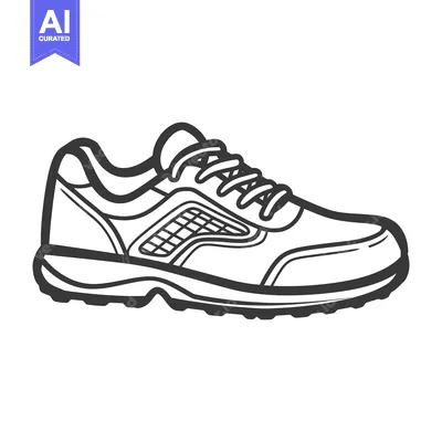 Aset desain premium: A single running shoe depicted in a simple black outline