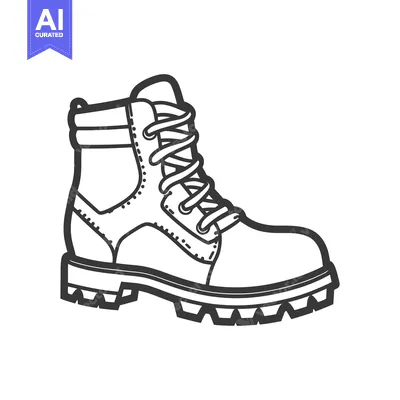 Aset desain premium: A detailed black and white illustration of a hiking boot