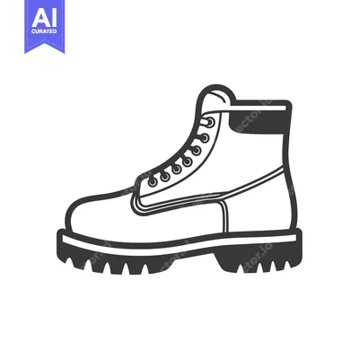 A simple black and white drawing of a sturdy work boot