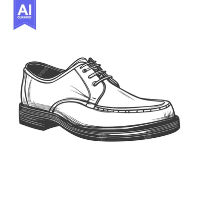 Aset premium populer: A detailed black and white illustration of a leather shoe