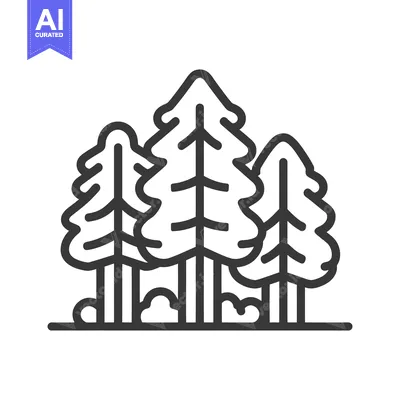 Aset premium populer: Minimalist Pine Tree Grove Icon, Bold Outline, Forest Symbol