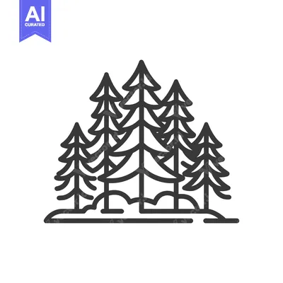 Aset desain premium: Minimalist Pine Tree Grove Icon, Black Outline on White Background