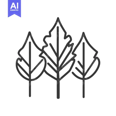 Aset premium populer: Three simple monochrome stylized leaves with linear details appear