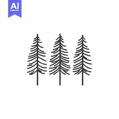 Aset premium populer: Three stylized pine trees are standing in a white space