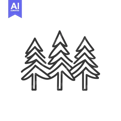 Aset premium populer: Three stylized evergreen trees clustered together on a white backgroun