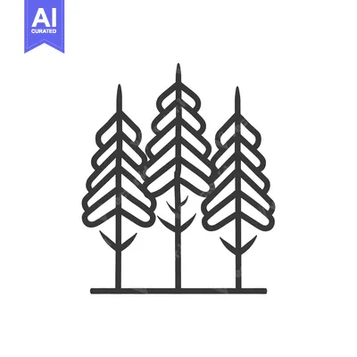 Three stylized evergreen trees are depicted in a simple linear drawing