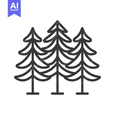 Aset desain premium: A simple illustration of three evergreen trees with outlines