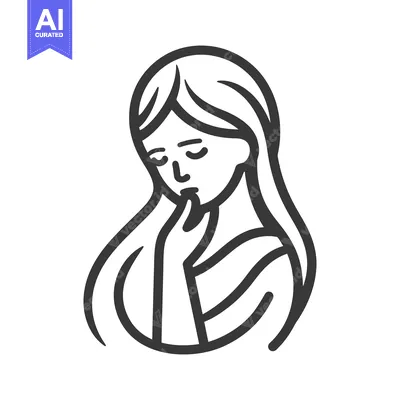 A simple illustration of a woman in a contemplative pose